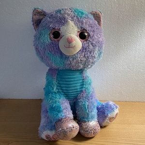 Spark Create Imagine Kitty Cat Plush Pastel Blue Purple Big Glitter Eyes Lg 24”